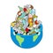 Earth garbage dump. Planet and garbage. scrapyard Vector illustration.