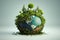 Earth global ball encircled by verdant forest flora in 3d rendering. Generative AI