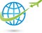 Earth globe and airplane, transport and business logo
