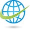 Earth globe and arrow, transportation and business logo