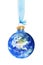 Earth globe as a Christmas bauble on white