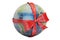 Earth Globe with bow and ribbon closeup, gift concept. 3D render