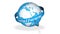 Earth globe with circulating banner and internet text - http www - shadow on the floor on white background