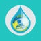 Earth globe in drop of water flat design vector