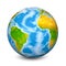 Earth globe focused on Atlantic Ocean. Realistic topographical lands and oceans with bathymetry. 3D object isolated on