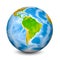 Earth globe focused on South America. Realistic topographical lands and oceans with bathymetry. 3D object isolated on