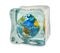 Earth Globe frozen in ice cube, 3D rendering