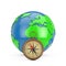 Earth Globe and Glossy Bronze Vintage Compass with Windrose. 3d Rendering