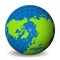 Earth globe with green world map and blue seas and oceans focused on Arctic Ocean and North Pole. With thin white