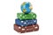 Earth Globe on heap of suitcases, travel concept. 3D rendering