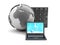 Earth globe, laptop and large sound system