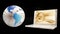 Earth Globe and Laptop opening, Alpha Channel, stock footage