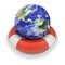 Earth globe in lifebuoy