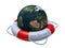 Earth globe in lifebuoy over white