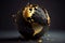 Earth globe made of gold cracks on pieces - AI generated economic crisis concept