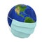 Earth Globe with Medical Protective Mask Isolated
