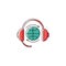 Earth globe music icon - green planet symbol with audio headphones