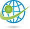 Earth globe and person, transportation and business logo