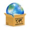 Earth globe in product worldwide shipping box