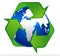 Earth globe recycling symbol