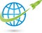 Earth globe and rocket, transportation and business logo