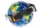 Earth Globe with solar eclipse glasses. 3D rendering