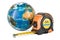 Earth Globe with tape measure, 3D rendering