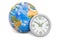 Earth Globe with wall clock. 3D rendering