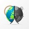 Earth globe with zipper. Global pollution concept. Vector