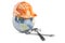 Earth with hard hat and tools, 3D rendering