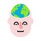 Earth in head. Open head and planet.