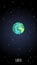 Earth home planet cartoon poster. Vector vertical banner of a space astronimic object for web, stories and social media