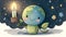 Earth Hour Day Celebration: Cute Planet Earth Illustration, Made with Generative AI