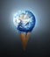 The Earth. Image of planet earth melting on an ice-cream cone - ALL design on this image is created from scratch by Yuri