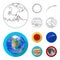 Earth, Jupiter, the Sun of the Planet of the Solar System. Asteroid, meteorite. Planets set collection icons in outline