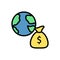 Earth, money sack icon. Simple color with outline vector elements of economy icons for ui and ux, website or mobile application