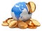 Earth moneybox and golden dollar coin