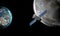 Earth, Moon and Satellite with an overview of the universe, Stars, Galaxies, Background