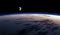 Earth with moon from space, sunset or sunrise. Astronomy background