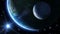 Earth, moon and sun. Blue light. HD 1080
