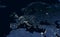 Earth at night, view of city lights showing human activity in Europe and Middle East from space. World dark map on global