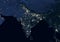 Earth at night, view of city lights showing human activity in India from space