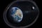 Earth in the outer space with beautiful moon from porthole.