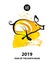 Earth Pig symbol of Chinese Happy New Year 2019. Invitation greeting banner, postcard, winter party event. Hieroglyph translation