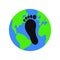 Earth planet and black carbon footprint on it. Environmental pollution symbol. Reducing emissions of carbon dioxide