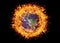 Earth Planet burning surronded by flames. Climate change or environment pollution concept