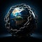Earth planet with chain and lock on dark background Ai generative