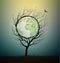 Earth planet map created from the leaves and looks like spring tree growing on soil, green planet eco concept,