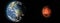 Earth planet and MARS satellite on dark background. Aspect ratio. Elements of solar system. Banner with copy space.Front view.
