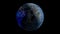 Earth. Planet seamles looping. Rotating globe, shining continents with accented edges. Animation with depth of field and